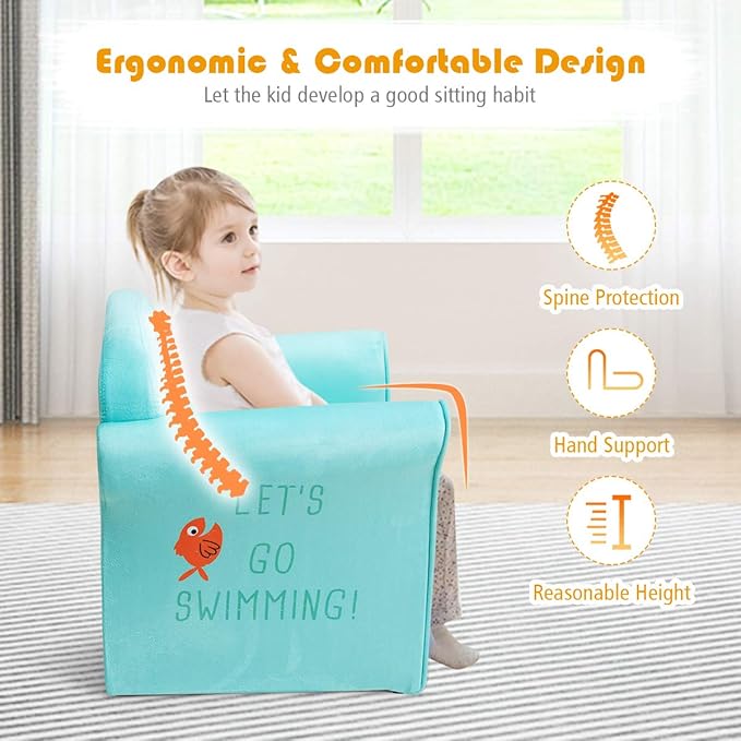 Costzon Kids Couch, Children's Sofa Armrest Chair with Pattern, Toddler Furniture w/Sturdy Wood Construction, Preschool, Lightweight Kids Couch Sofa Chair for Aged 1-5 Boys & Girls Gifts, Crocodile