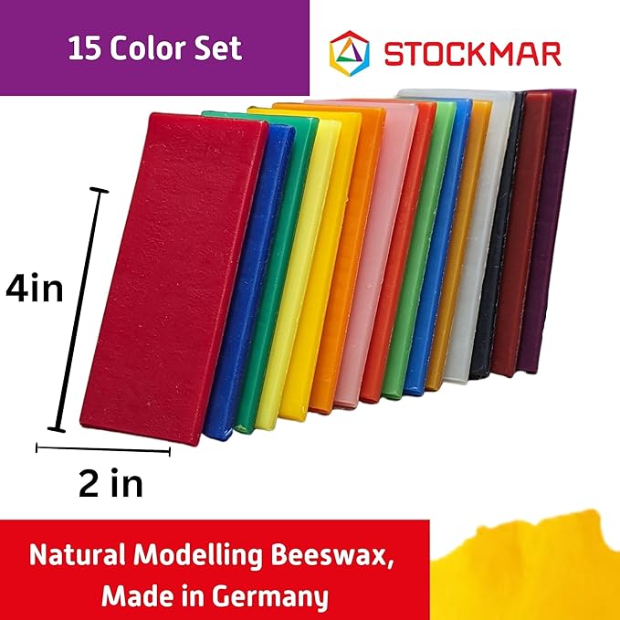 Stockmar Natural Modelling Beeswax -15 Color Beeswax Sheets Set - for Kids,Toddlers, Artists, Waldorf Organic Art Supplies, Non Toxic Beeswax, Non Drying Beeswax Modeling Wax for Homeschoolers