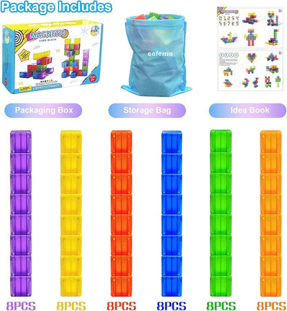 48PCS Magnetic Blocks - 1.38 inch Building Blocks for Toddlers, STEM Building Toys for Kids, Montessori Toys for 2 3 4 5 6+ Year Old, Magnet Sensory Travel Toys Christmas Birthday Gifts for Boys Girls