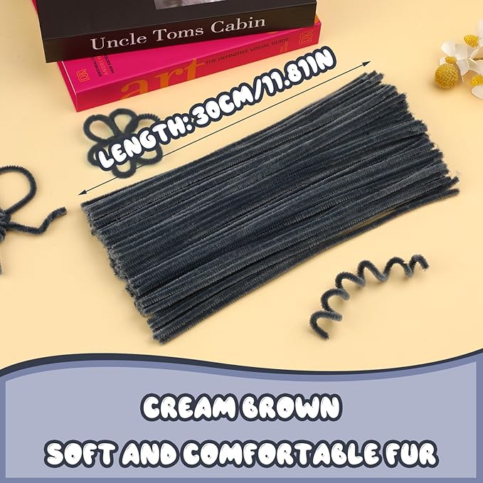 Pipe Cleaners, 100PCS Christmas Pipe Cleaners Craft Supplies, Grey Pipe Cleaners Bulk Fuzzy Sticks for DIY Art and Craft Projects Home Decoration