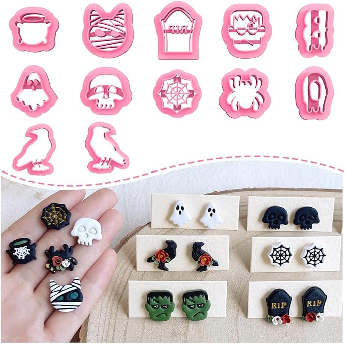 KEOKER Halloween Clay Cutters - 12 Shapes Polymer Clay Cutters for Jewelry & Earrings