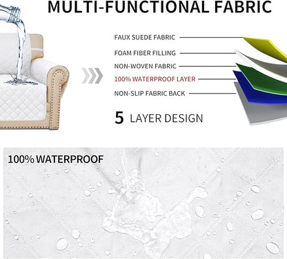 Easy-Going Sofa Slipcover Loveseat Cover Waterproof Couch Cover Washable Sofa Cover for 2 Cushion Couch Non-Slip Fabric Furniture Protector with Pocket for Pets Kids Dog Cat (Loveseat, White)