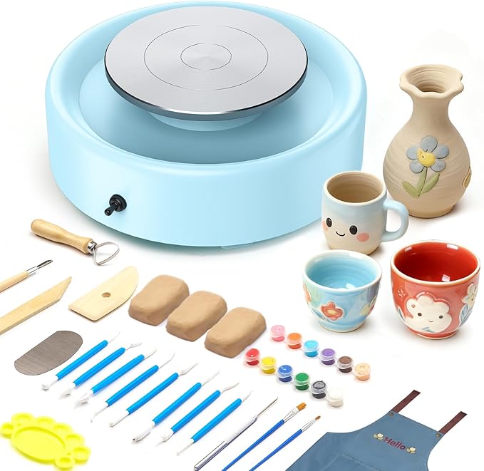 Alldeer Mini Pottery Wheel Machine - 6" Upgraded Clay Wheel for Beginners & Kids, 75W Motor, Adjustable Speed, Low Noise Ceramic Making Kit with 18PCS Sculpting Tools, Ideal for Home DIY