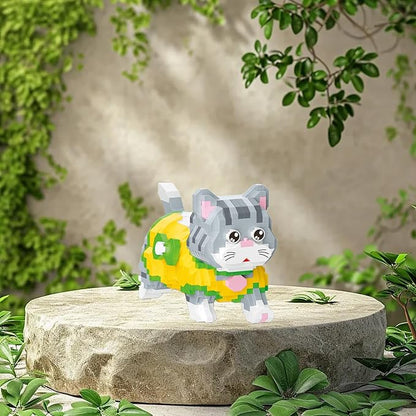 Cute Animal Building Blocks, Pet Micro Mini Building Blocks for Adults and Kids Age 6+ Gift Toy 835 Pcs (Yellow Cat)