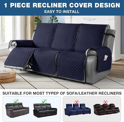 TAOCOCO Waterproof Recliner Couch Covers Sofa Slipcover for 3 Cushion Couch, Pet Sofa Cover for 3 Seat Recliner, Washable Reclining Sofa Cover Furniture Protector with Straps(3 Seater, Dark Blue)
