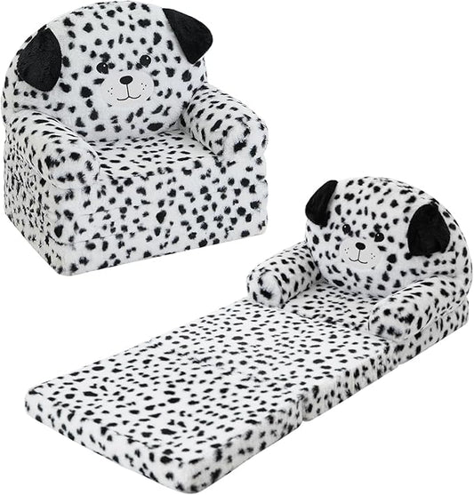 MOONBEEKI Comfy Toddler Chair, Kids Couch Fold Out to Lounger, Foldable Baby Sofa Plush for Girl and Boy Age 18 Months and Up （Dalmatian）