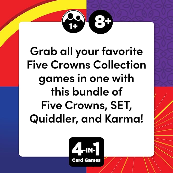 Five Crowns 4 Pack Bundle Card Games for Kids – Card Games for Adults, Family Games Night, Card Games for Families, Multi-Player, Screen Free, Travel Games, Playing Cards, Memory Game, Learning Games