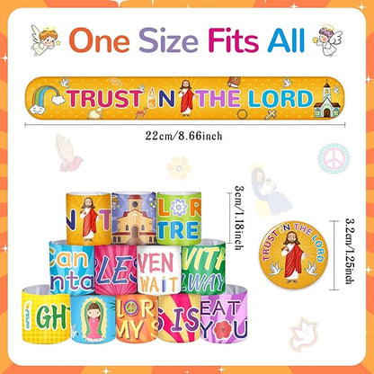 72PCS Religious Slap Bracelets with Christian Button Pins Jesus Love You Wristbands Sunday School Supplies Christian Gifts Jesus Snap Bracelets Christian Badges for Kids Adults Birthday Party Favors