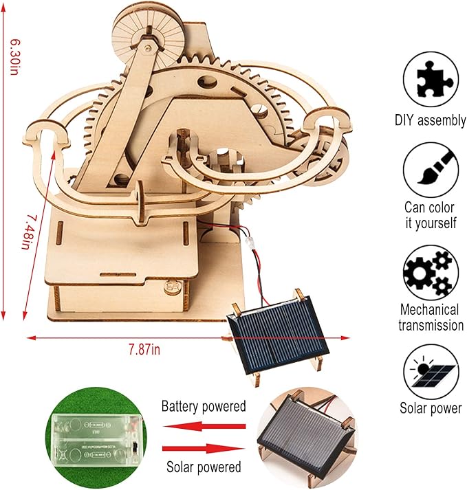 Marble Run 3D Wooden Puzzle for Adults Teens Solar DIY Model Kit Educational Jigsaw Puzzles Building Toys STEM Projects Science Experiments Birthday Gift for Men Kids Ages 8-10-12-14