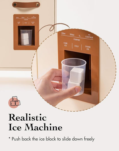 ROBUD Kids Kitchen Playset, Mocha Montessori Wooden Play Kitchen with Ice Dispenser, Pretend Toddlers Kitchen Toy with Accessories, Baby Gift for Ages 3 4 5 6 7 8