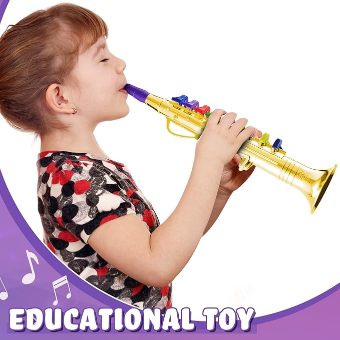 Lewtemi Gold Clarinet Musical Instruments Toy for Kid Toddler Fake Plastic Preschool Music Toy Gift Portable Wind Instrument Early Educational Teaching Songs Gifts for Toddlers Children