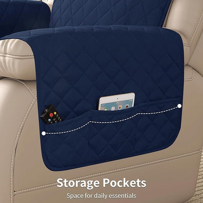 CHUN YI Recliner Chair Cover, Non-Slip Recliner Covers That Stay in Place, Washable Lazy Boy Recliner Covers with Pockets, Water Resistant Recliner Slipcover for Pets (Navy, Large Recliner)