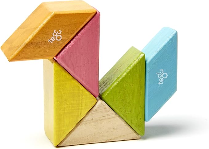 6 Piece Tegu Pocket Pouch Prism Magnetic Wooden Block Set, Tints