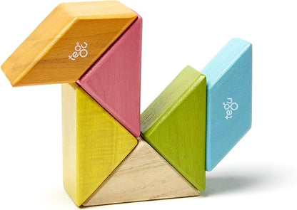 6 Piece Tegu Pocket Pouch Prism Magnetic Wooden Block Set, Tints