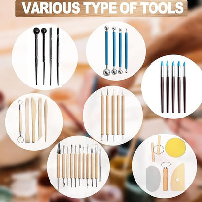 LINPHCEY 40Pcs Clay Sculpting Tools Set Perfect for Polymer Air Dry Modeling Clay Beginners & Professionals Ideal for DIY Pottery & Ceramics Tools for Clay Sculpey Sculpting & Crafting