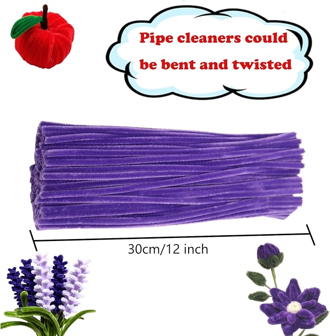 Swpohrat 100 Pieces Dark Purple Pipe Cleaner Craft Set,Thick Fuzzy Chenille Stem Pipe Cleaners for DIY Craft Projects and Decorations