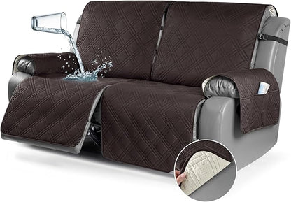 TAOCOCO 100% Waterproof Oversized Loveseat Recliner Cover, Non Slip Split Loveseat Covers for Reclining Loveseat with Elastic Straps for Kids Pets(Oversized 2 Seater, Coffee)
