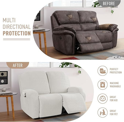 KinCam Recliner Covers, Stretch Reclining Chair Covers, Recliner Sofa Slipcovers Stripe Jacquard Recliner Couch Covers Furniture Protector Covers (2 XL Seater, Cream)