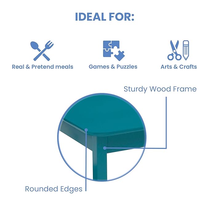 Delta Children MySize Kids Wood Table and Chair Set (2 Chairs Included) - Ideal for Arts & Crafts, Snack Time, Homeschooling, Homework & More, Greenguard Gold Certified, Teal