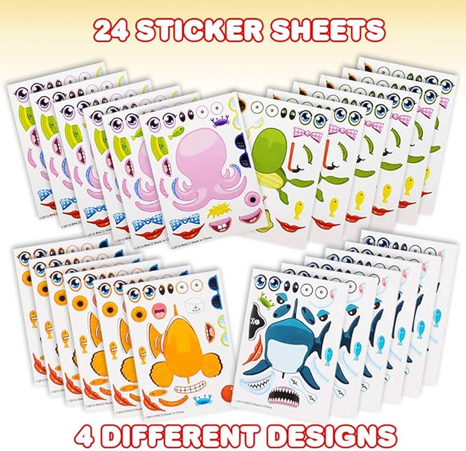 ArtCreativity Make Your Own Sea Life Sticker Assortment, Set of 24 Sheets, Unique Arts ‘n Crafts Activity Supplies Kit for Kids, Sticker Prize, Fun Birthday Party Favor, Goodie Bag Filler