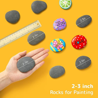 Simetufy 25 Pcs Rocks for Painting, 2"-3" Painting River Rocks, Flat & Smooth Stones to Paint, Hand Picked Natural Stones for Painting, Crafts for Kids & Adults