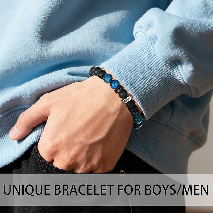 To Mens Gifts Cross Bracelet for Boys Son Grandson Brother Nephew, Cross Beads Bracelet Christian Birthday Graduation Gifts for Teen Boys