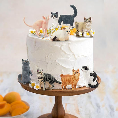 12PCS Cat Figurines, Plastic Cat Figures Realistic Kitten Toys, Cat Cake Toppers Halloween Christmas Birthday Gift for Kids & Children