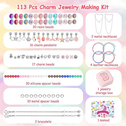 LifeisLuck Charm Jewelry Making Kit, Bracelet Making Kit for Girls, DIY Necklace Kit with Initial Jewelry Box, Unicorns Crafts Girls Toys Age 6-8 8-12 Birthday Valentines Day Gifts for Kids