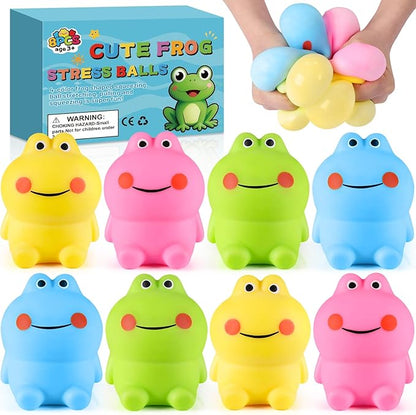 8 Pack Squishy Squeeze Stress Ball Fidget Toys for Adults, Big Cute Frog Sensory Squishy Toys, Squeeze Stress Toys Bulk for Party Favors, Classroom Prize Gift, Easter Basket Stuffers for Kids