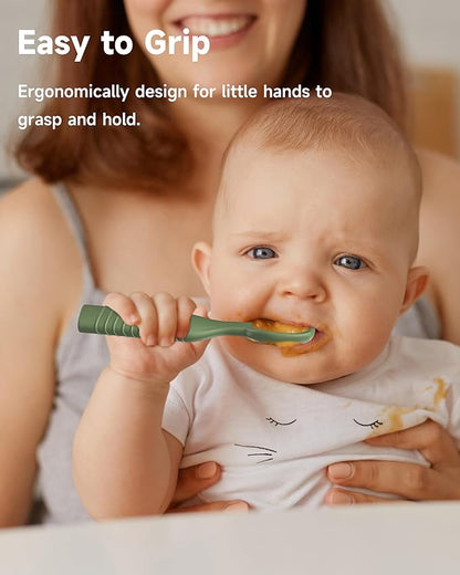 2 Pack Baby Spoons, First Stage Spoons, Food Grade Silicone, 6+ Months, Teething for Self Feeding, Toddler Utensils for Baby Led Weaning, BPA Free