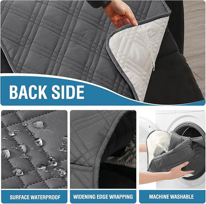 H.VERSAILTEX 100% Waterproof Recliner Chair Covers 1-Piece Reversible Recliner Covers for Large Recliner with Elastic Straps Sitting Width Up to 28" (Oversized Recliner, Grey/Beige)