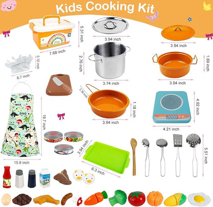 Play Kitchen Accessories Toy for Kids, Kids Kitchen Playset with Stainless Steel Play Pots and Pans, Kitchen Set for Kids, Birthday Gifts Toys for Girls Boys Ages 4 5 6 7 8