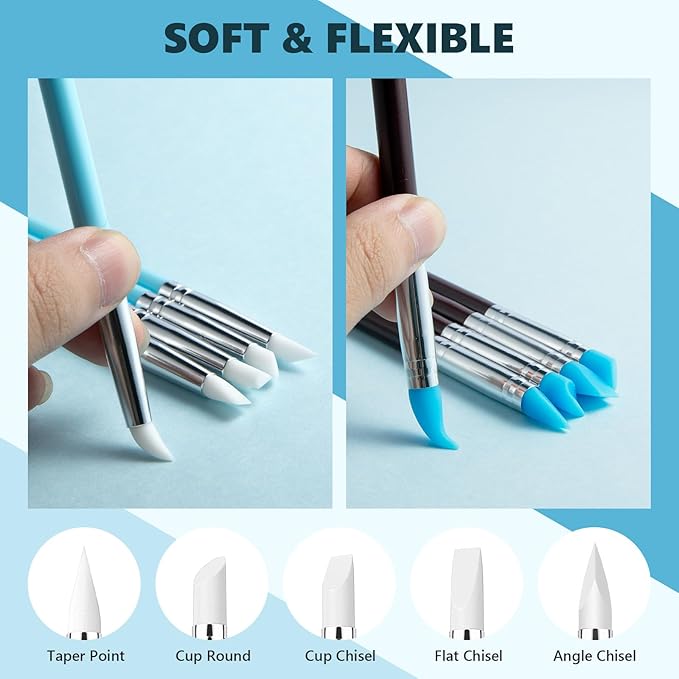 UUSYCUN 10PCS Silicone Clay Sculpting Tool, 2-Way Clay Shaper & Sculpter Brushes Tools for Modeling, Dotting, Polymer Clay, Pottery Crafts, Nail Art, Rock, Blending, Drawing, Air Dry Clay, Ceramics
