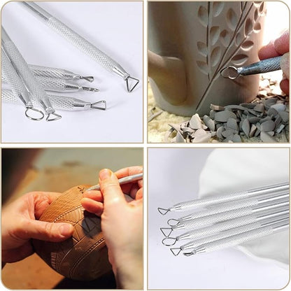 14 Pcs Pottery Trimming Tools Set, Clay Carving Tools with Aluminum Wood Stainless Steel for Carving Modeling Sculpting