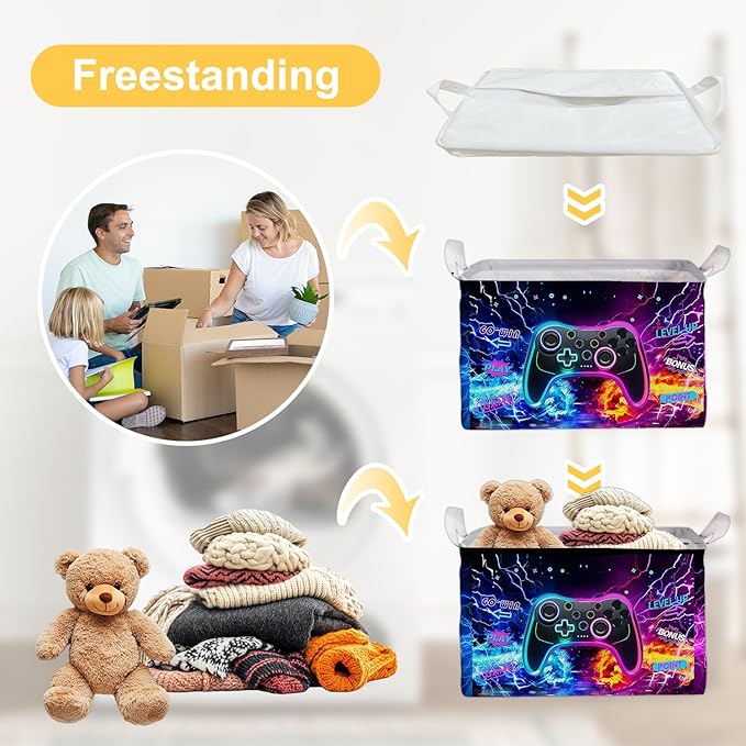 Gamer Console Storage Box, Foldable Waterproof Toy and Clothes Storage Box, Portable Fabric Storage Box for Nursery, Games Room, Gamer Decor Basket for Boys and Girls, Storage Boxes for Books, Gifts