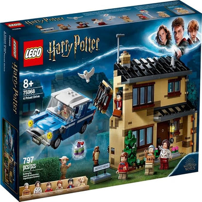 LEGO Harry Potter 4 Privet Drive 75968 House and Ford Anglia Flying Car Toy, Wizarding World Gifts for Kids, Girls & Boys with Harry Potter, Ron Weasley, Dursley Family, and Dobby Minifigures
