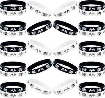 Skylety 36 Pieces Racing Car Party Favors Bracelets Checkered Flag Racing Car Birthday Party Supplies Silicone Black and White Plaid Pattern Wristbands for Sports Events