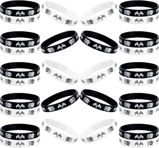 Skylety 36 Pieces Racing Car Party Favors Bracelets Checkered Flag Racing Car Birthday Party Supplies Silicone Black and White Plaid Pattern Wristbands for Sports Events