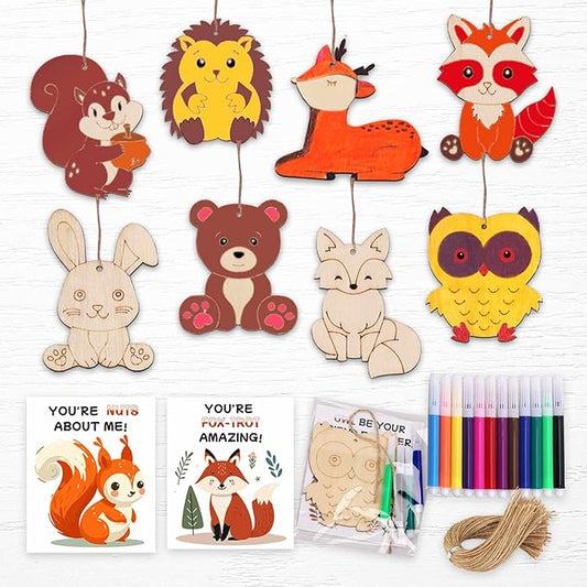 24 Pcs Safari Party Favors, Animal Party Favors, Unfinished Wooden Painting Crafts for Kid, Sunday School Craft for Kid, Painting Craft Activities Kit, New Year's Gift, Valentine's Day, Easter Gift