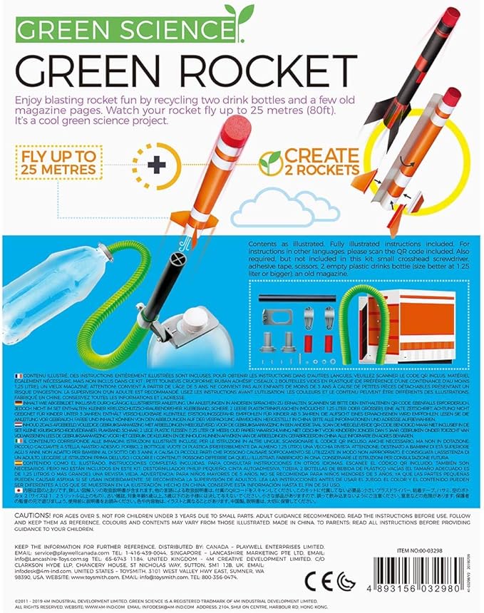 4M Green Science Rocket Kit - STEM Toys DIY Physics Science Experiment Launch Educational Gift, Brown/a (4630)