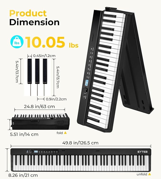 88 Key Folding Piano Semi-Weighted Foldable Piano Full Size Portable Travel Electric Piano Keyboard with BT Wireless, 128 Tones, USB MIDI, Sustain Pedal and Bag for Beginners Adults Teens