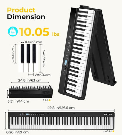 88 Key Folding Piano Semi-Weighted Foldable Piano Full Size Portable Travel Electric Piano Keyboard with BT Wireless, 128 Tones, USB MIDI, Sustain Pedal and Bag for Beginners Adults Teens