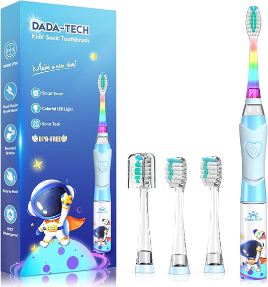 Kids Electric Toothbrush Toddler Toothbrush Age 2-4-8-12 Electric Toothbrush Kids with Timer Rainbow LED Light Up Vibrating Toothbrush Battery Operated Childrens Sonic Tooth Brush (Astronauts Blue)