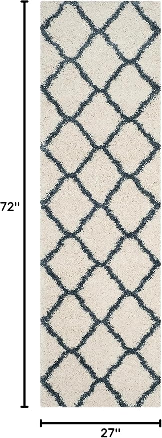 SAFAVIEH Hudson Shag Collection Runner Rug - 2'3" x 6', Ivory & Slate Blue, Moroccan Trellis, Non-Shedding & Easy Care, 2-inch Thick Ideal for High Traffic Areas in Living Room, Bedroom (SGH283T)