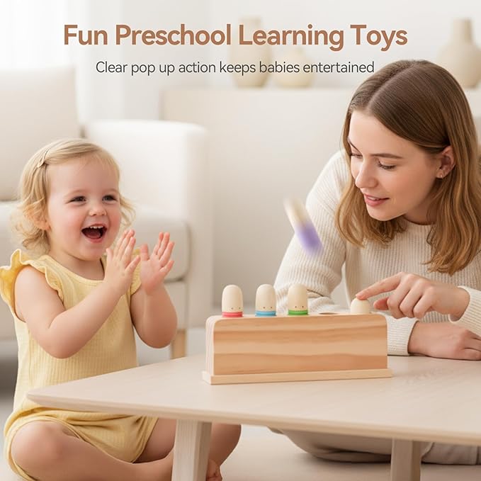 Pop Up Toy Multicolor Puppets | Wooden Color Sorting | STEM Montessori Color Matching Toys | Preschool Learning Educational Toys Gifts for Kids Boys Girls Ages for 1 2 3 Years (Neutral Colours)