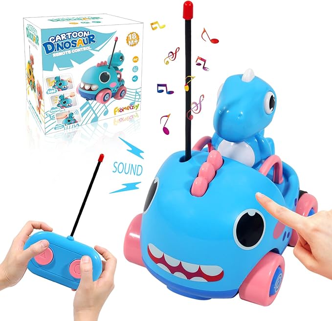 Toddler Remote Control Car, Cartoon RC Dino Chasers Cars, Toddler Toys, 3 Year Old Boy Toys, Car Toys for 3 Year Old Boys, Music & Sound Christmas Birthday Gift
