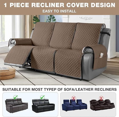 TAOCOCO Waterproof Recliner Couch Covers Sofa Slipcover for 3 Cushion Couch, Pet Sofa Cover for 3 Seat Recliner, Washable Reclining Sofa Cover Furniture Protector with Straps(3 Seater, Brown)