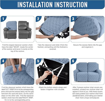 TAOCOCO Recliner Loveseat Cover, Stretch Jacquard Reclining Loveseat Cover Furniture Protector Sofa Slipcovers 2 Seat Recliner Covers with Elastic Bottom for Kids, Pets (Light Blue)