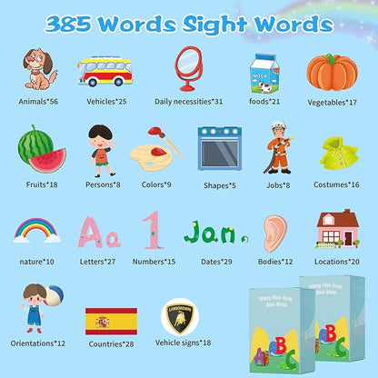 Spanish Talking Flash Cards Toddlers Toys: Bilingual Learning Toys for Kids 2-3, Español Speech Therapy Pocket Speech Toy for Age 2-6, Autism Educational Montessori Toy with 385 Sight Words, Blue