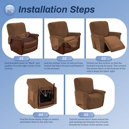 WEERRW Velvet Recliner Chair Cover 1 Piece High Stretch Recliner Couch Cover, Washable Furniture Protector with Non Slip Elastic Bottom for Kids and Pets, Camel